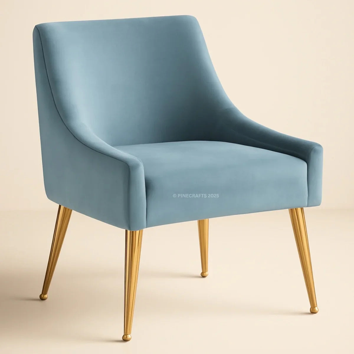 Blue chair with gold legs on a beige background